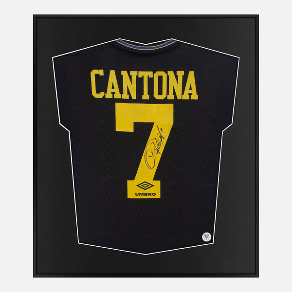 Framed Cantona Signed Shirt, Manchester United Away Black 93 [Lite]