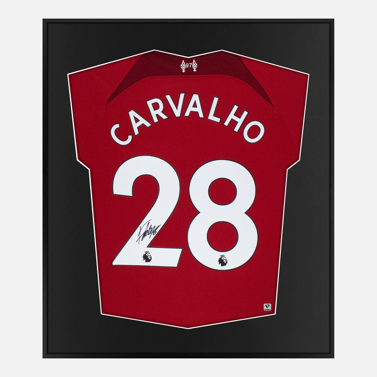 Framed Carvalho Signed Liverpool Shirt, Red Home [Lite] — Authentic signature with NFC and COA | The Vault