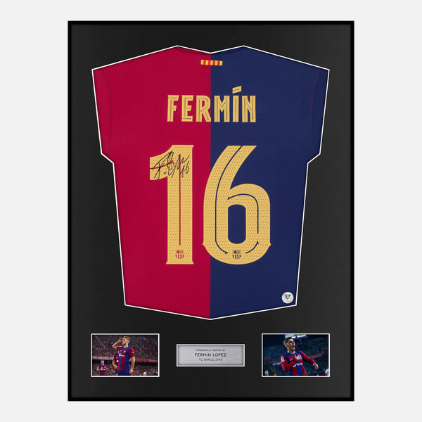 Framed Fermin Lopez Signed Barcelona Shirt 2024-25 Home [Modern]