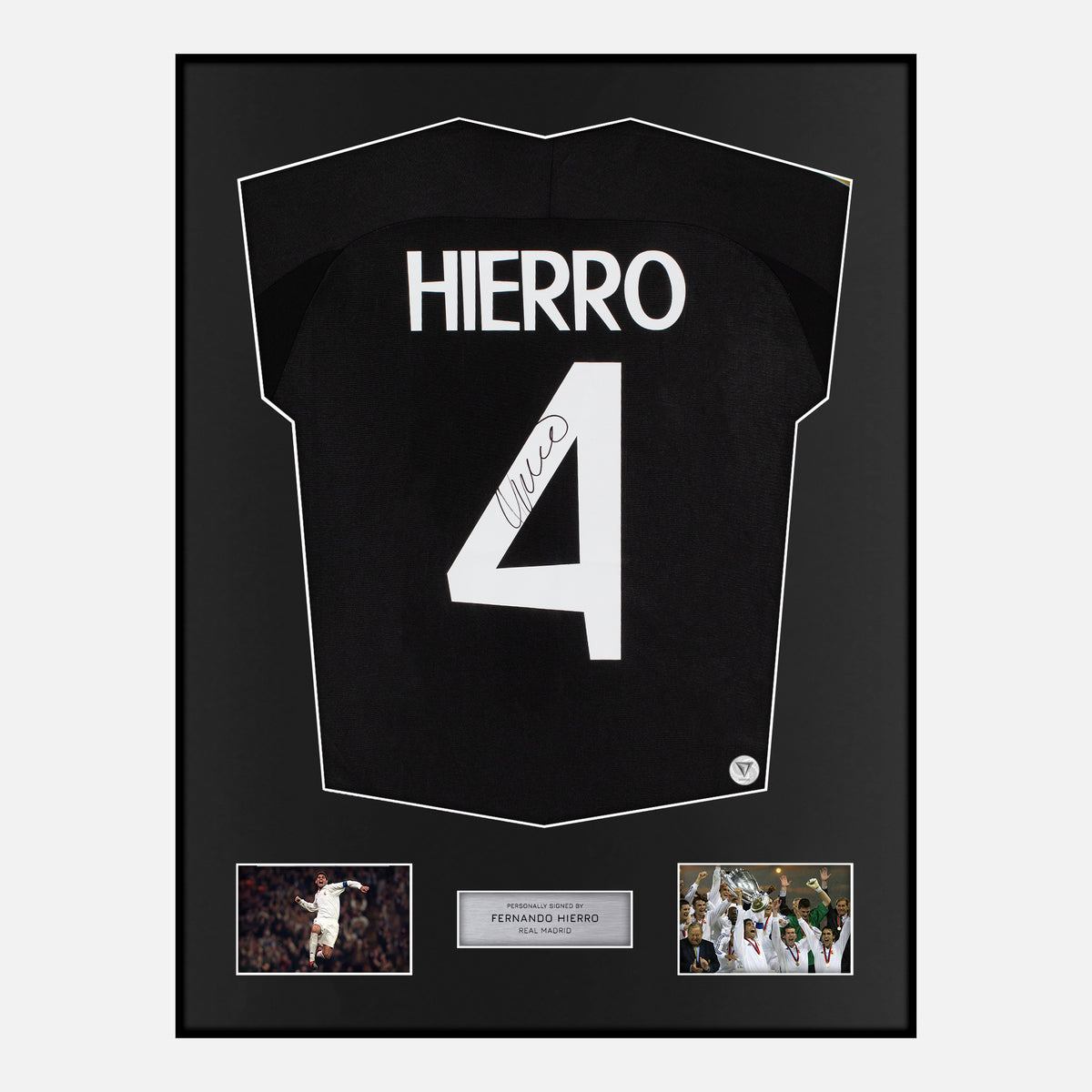 Framed Fernando Hierro Signed Real Madrid Shirt Black Away [Classic] — Verified autograph with NFC and certificate | The Vault