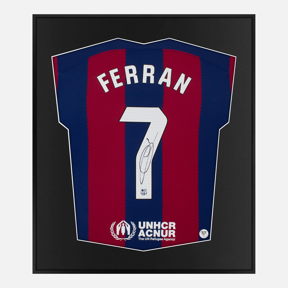 Framed Ferran Torres Signed Shirt, Barcelona 7 [Lite] — Authentic signature with NFC and COA | The Vault