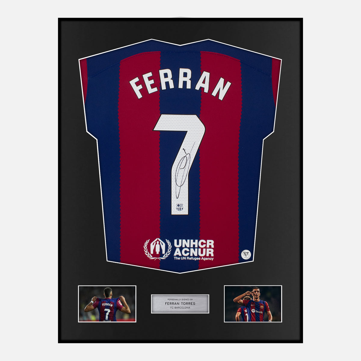 Framed Ferran Torres Signed Barcelona Shirt 2023-24 Home [Classic] — Verified autograph with NFC and certificate | The Vault
