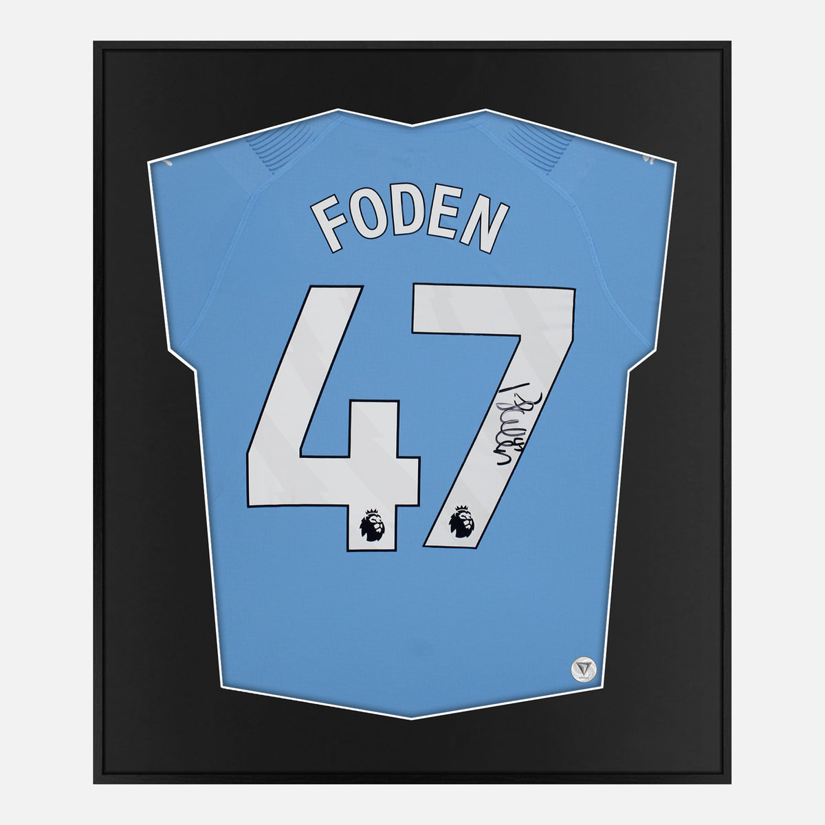 Framed Phil Foden Signed Shirt, Man City Home [Lite] — Lite framed Manchester City shirt signed by Phil Foden | The Vault