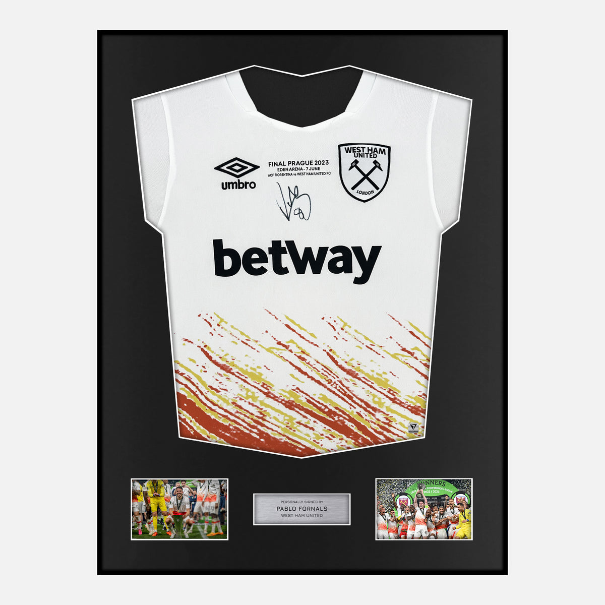 Framed Pablo Fornals Signed West Ham Shirt 2023 Conference Final [Classic] — Verified autograph with NFC and certificate | The Vault