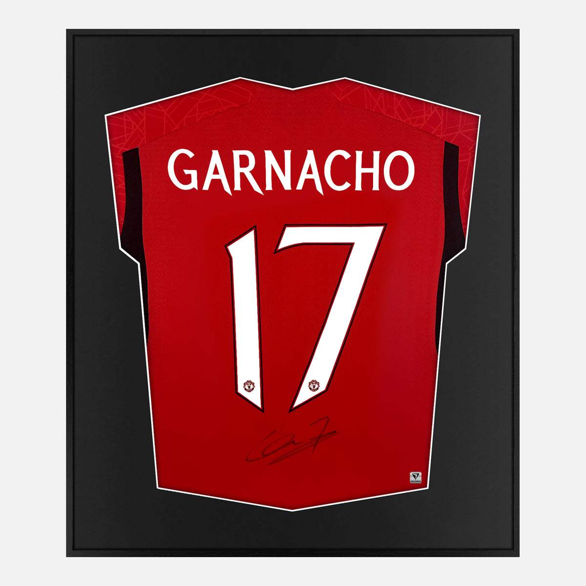 Framed Garnacho Signed Manchester United Shirt, FA Cup Home [Lite] — Authentic signature with NFC and COA | The Vault