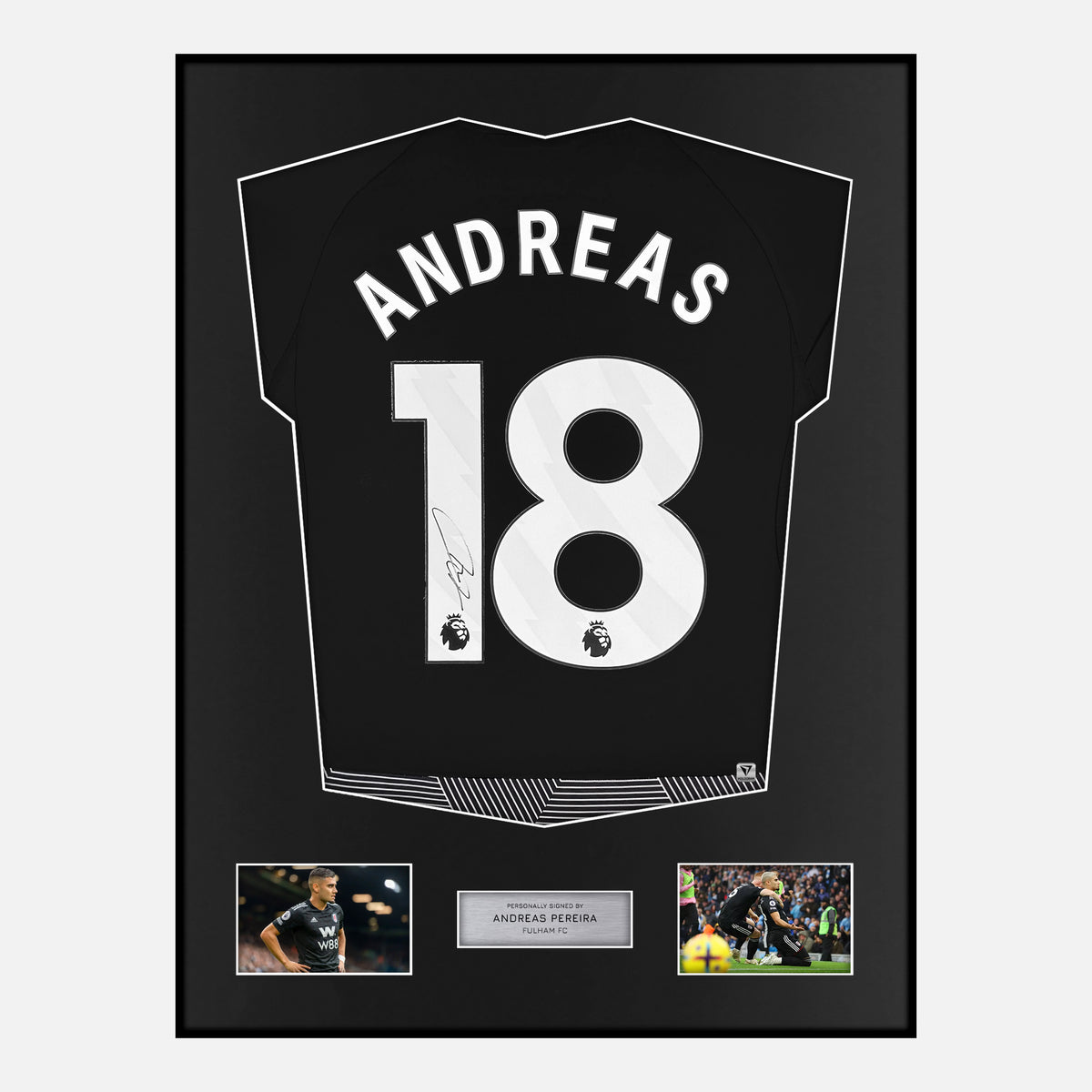 Framed Andreas Pereira Signed Fulham Shirt 2023-24 Third Away [Classic] — Verified autograph with NFC and certificate | The Vault