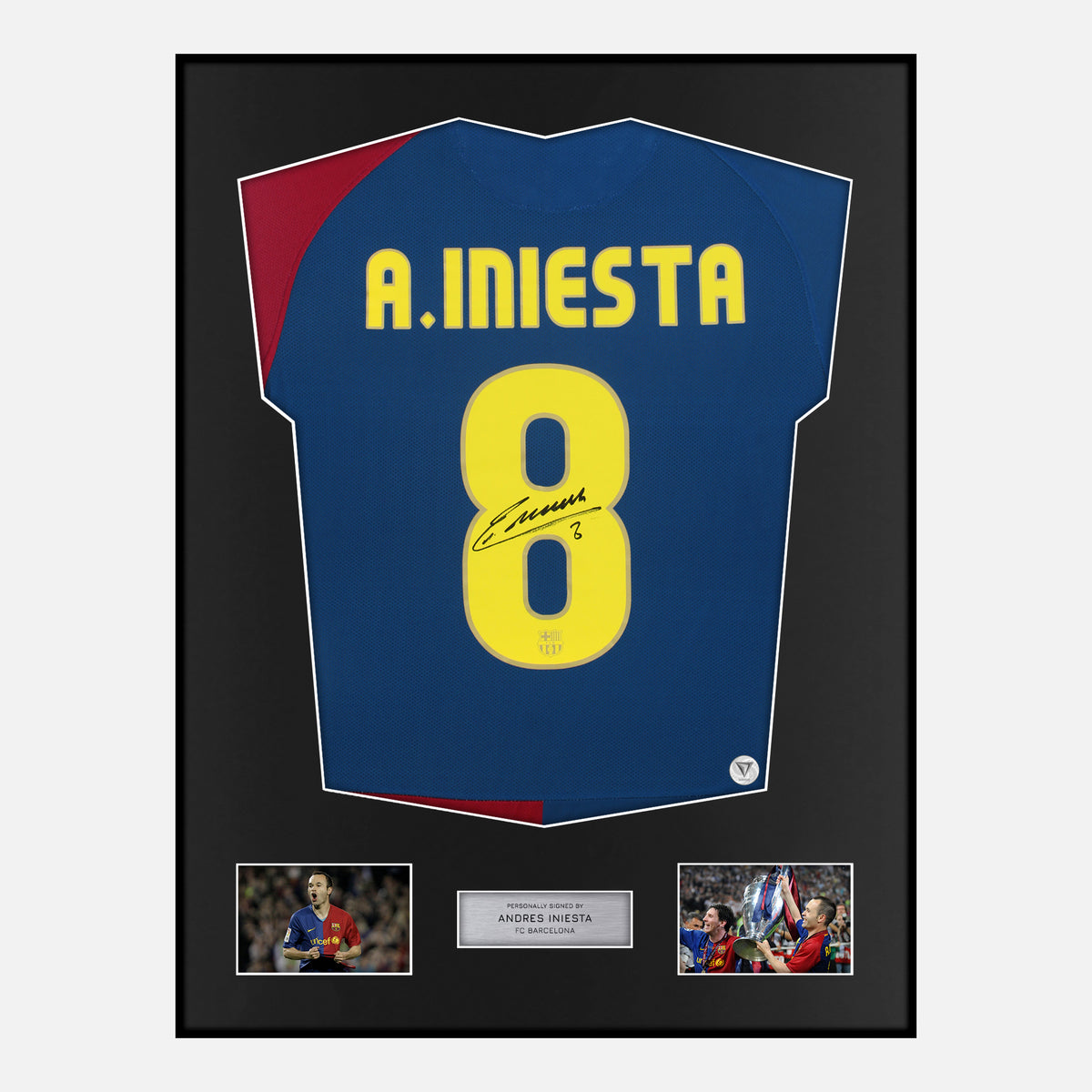 Framed Andrés Iniesta Signed Barcelona Shirt 2008-09 Treble [Classic] — Verified autograph with NFC and certificate | The Vault