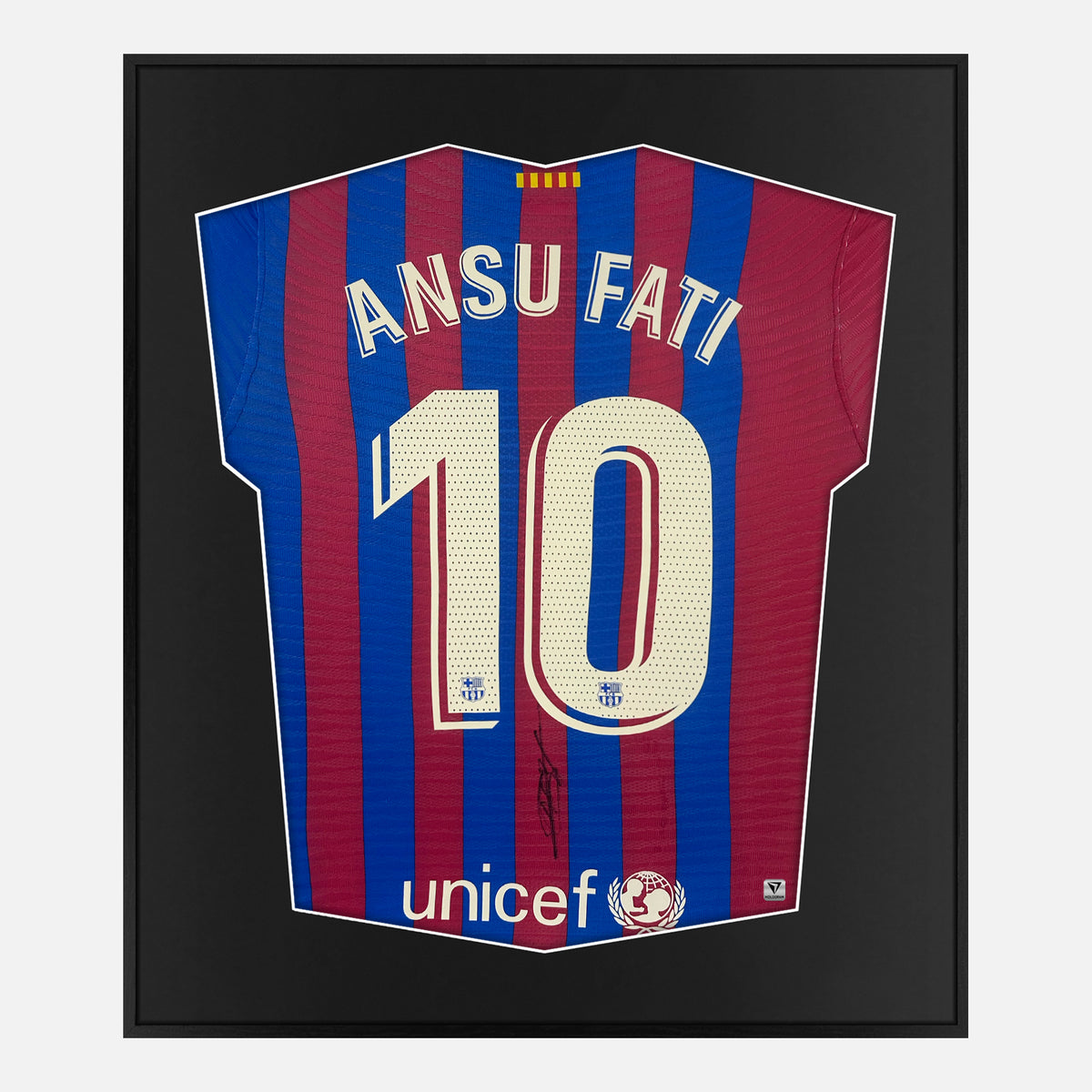 Framed Ansu Fati Signed Barcelona Shirt, Home [Lite] — Authentic signature with NFC and COA | The Vault