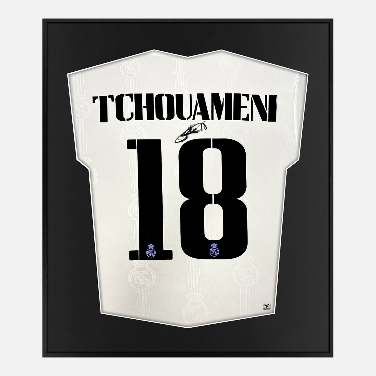 Framed Tchouameni Signed Real Madrid Shirt, White Home [Lite] — Authentic signature with NFC and COA | The Vault