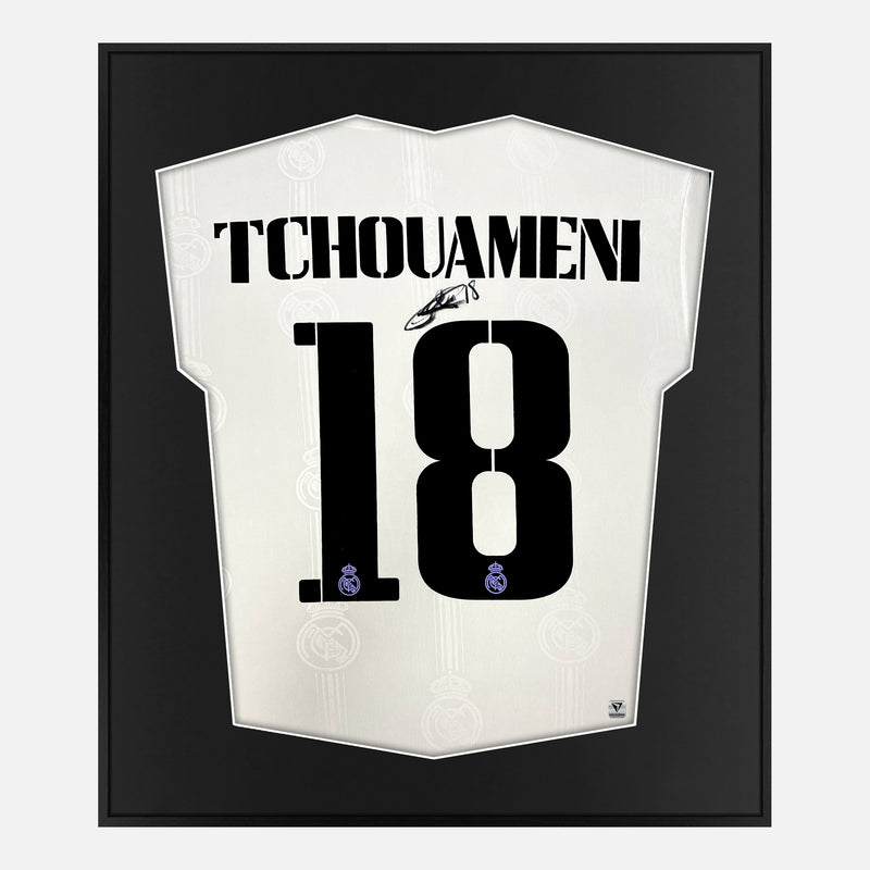 Framed Tchouameni Signed Real Madrid Shirt, White Home [Mini]