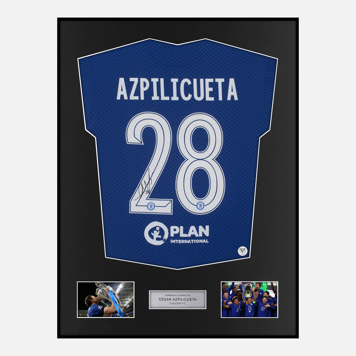 Framed Cesar Azpilicueta Signed Chelsea Shirt 2021 CL Winners [Classic] — Verified autograph with NFC and certificate | The Vault