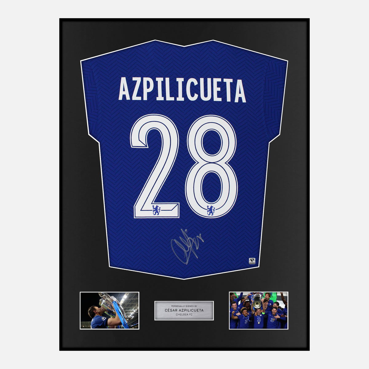 Framed Cesar Azpilicueta Signed Chelsea Shirt 2021 CL Final [Classic] — Verified autograph with NFC and certificate | The Vault
