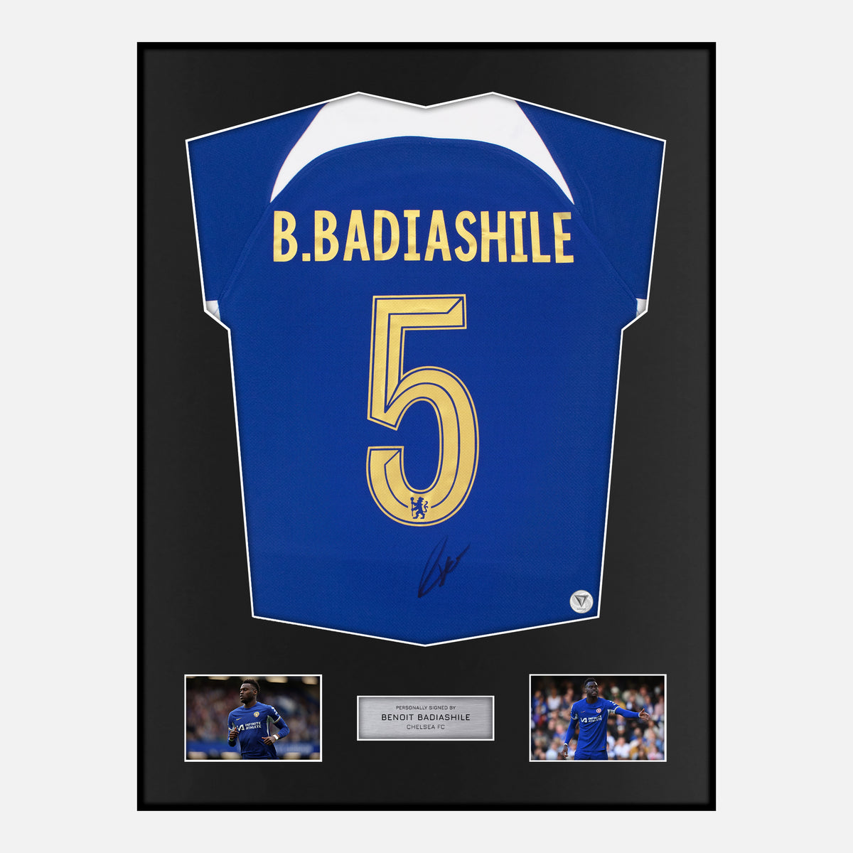 Framed Benoit Badiashile Signed Chelsea Shirt 2023-24 Home [Classic] — Verified autograph with NFC and certificate | The Vault