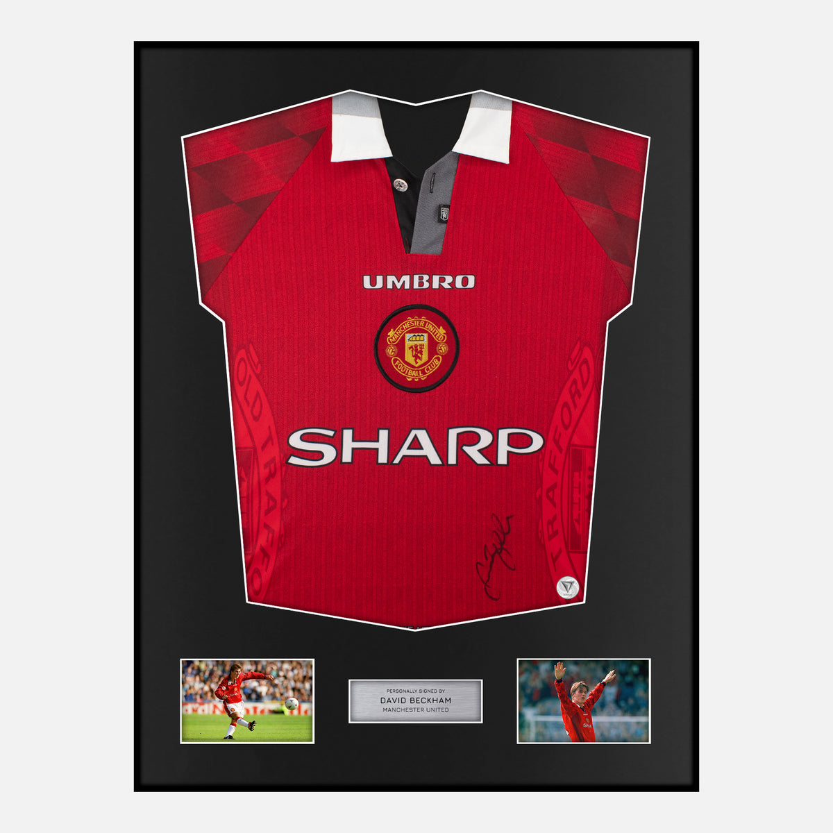 Framed David Beckham Signed Manchester United Shirt 1996-98 Home [Classic] — Verified autograph with NFC and certificate | The Vault
