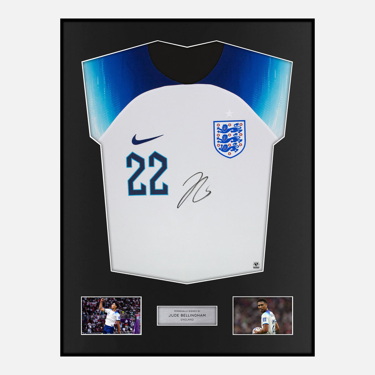 Framed Jude Bellingham Signed England Shirt 2022 World Cup [Classic] — Verified autograph with NFC and certificate | The Vault