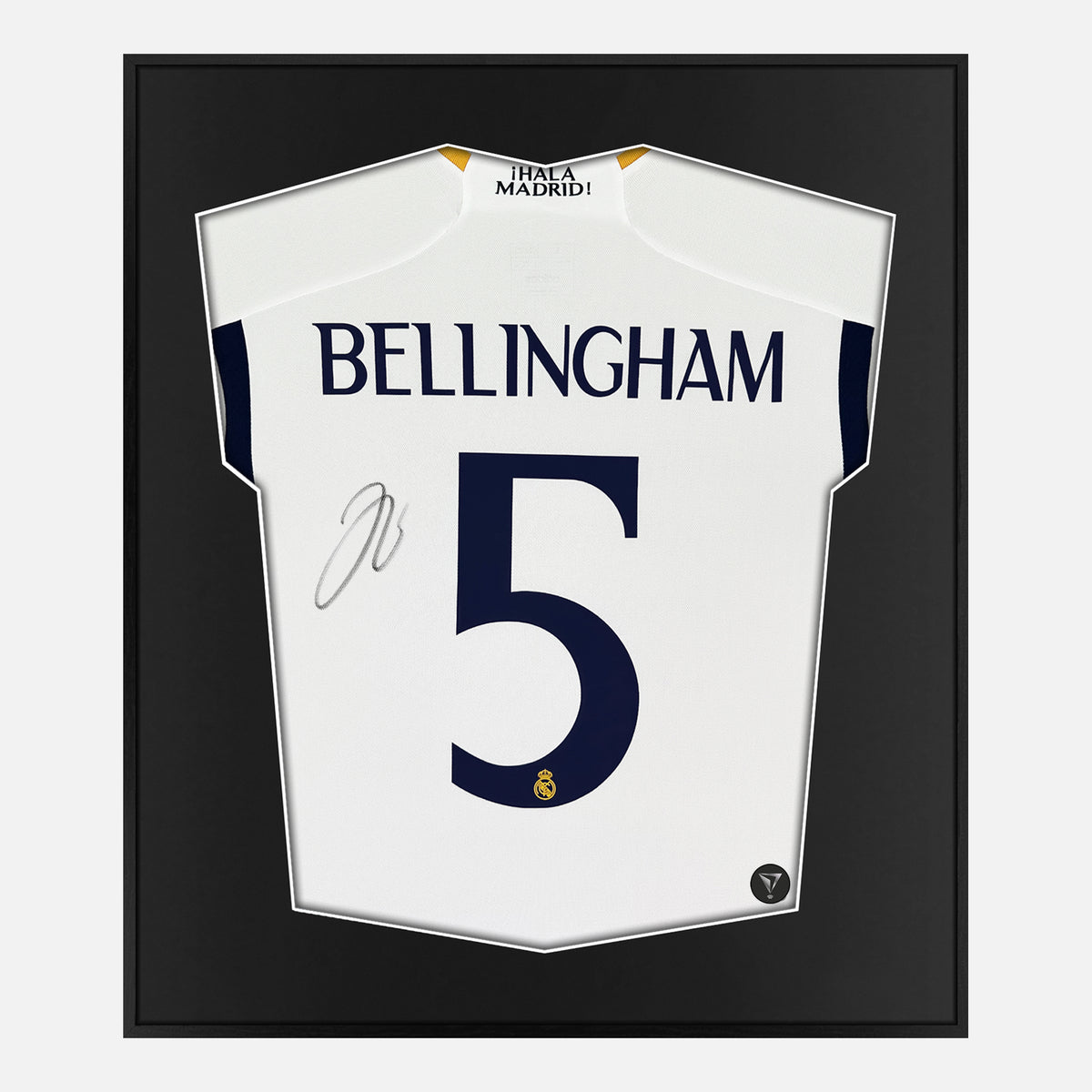 Framed Bellingham Signed Shirt, 2023-24 Real Madrid Home [Lite] — Lite framed Real Madrid shirt signed by Jude Bellingham | The Vault