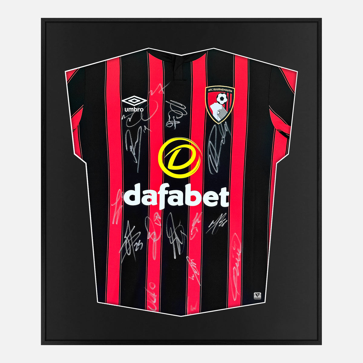 Framed Bournemouth Signed Shirt, Premier League Squad [Lite] — Authentic signature with NFC and COA | The Vault