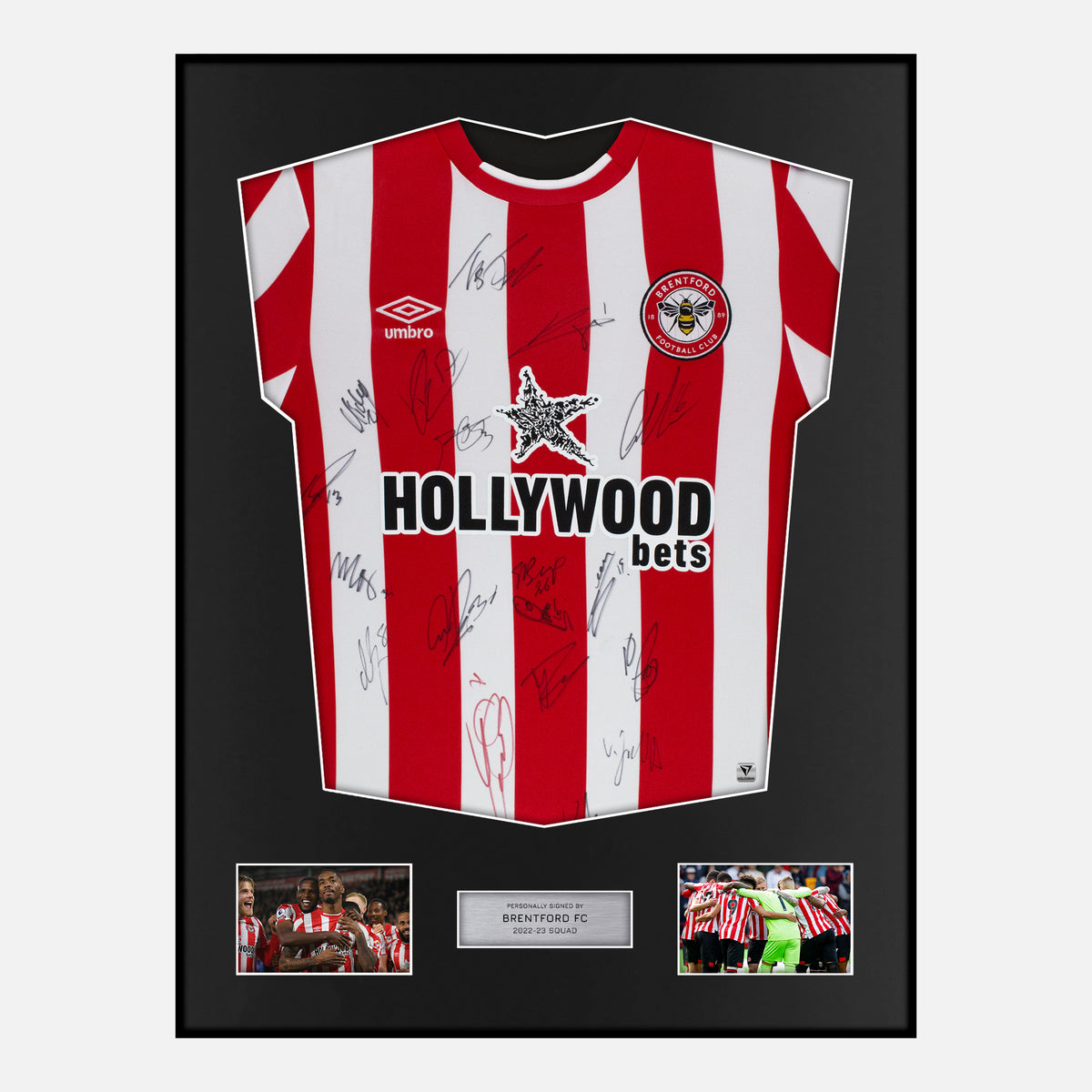 Framed Squad Signed Brentford Shirt 2021-23 Home [Classic] — Verified autograph with NFC and certificate | The Vault
