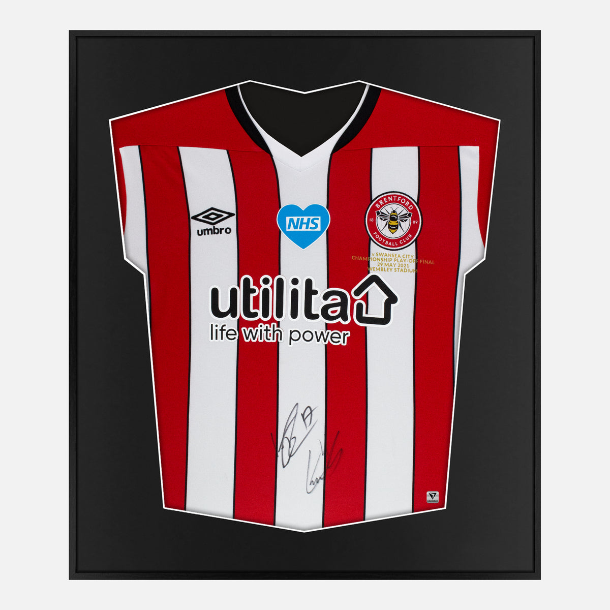 Framed Signed Brentford Shirt by Ivan Toney & Marcondes [Lite] — Authentic signature with NFC and COA | The Vault