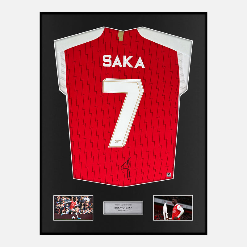 Framed Bukayo Saka Signed Arsenal Shirt 2023-24 Home [Modern]