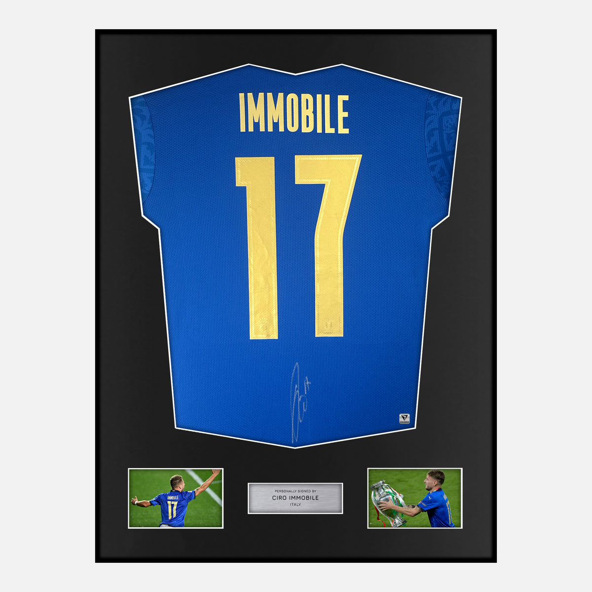 Framed Ciro Immobile Signed Italy Shirt Euro 2020 Winners [Classic] — Classic framed Italy shirt signed by Ciro Immobile | The Vault