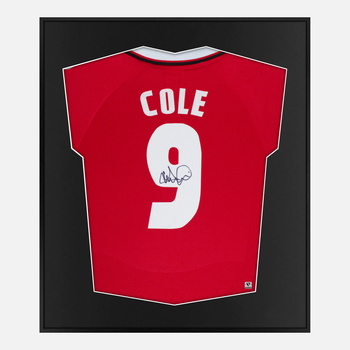 Framed Andy Cole Signed Manchester United Shirt, 1999 Home [Lite] — Lite framed Manchester United shirt signed by Andy Cole | The Vault