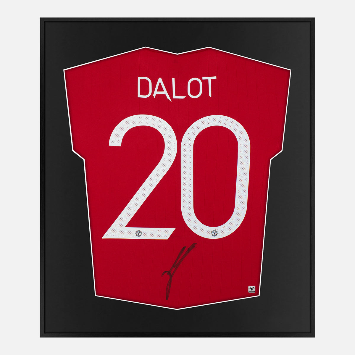 Framed Dalot Signed Manchester United Shirt, Cup Home [Lite] — Authentic signature with NFC and COA | The Vault