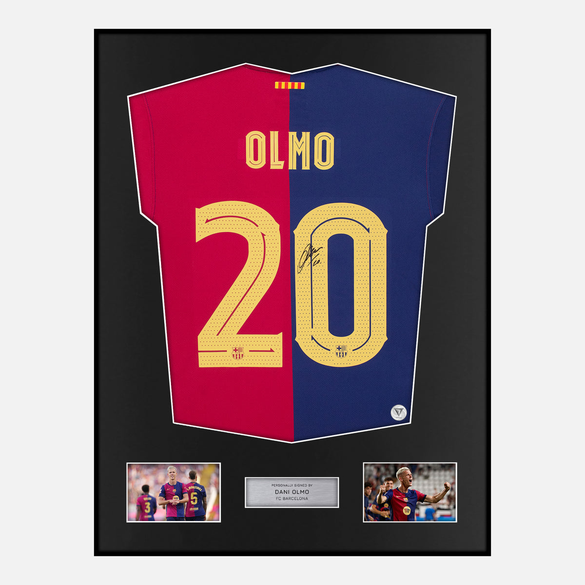 Framed Dani Olmo Signed Barcelona Shirt 2024-25 Home [Classic] — Verified autograph with NFC and certificate | The Vault