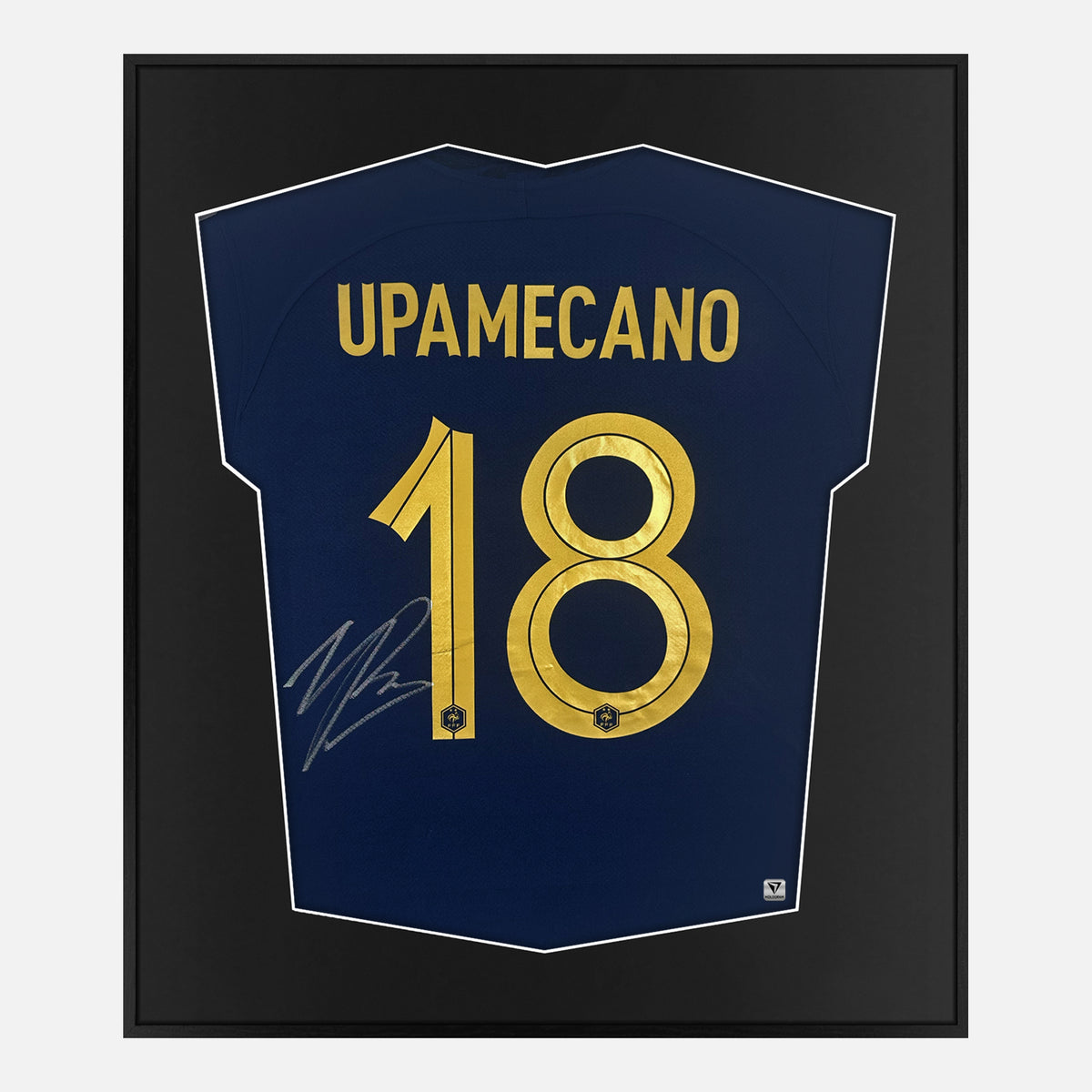 Framed Upamecano Signed France Shirt, Home Blue [Lite] — Authentic signature with NFC and COA | The Vault