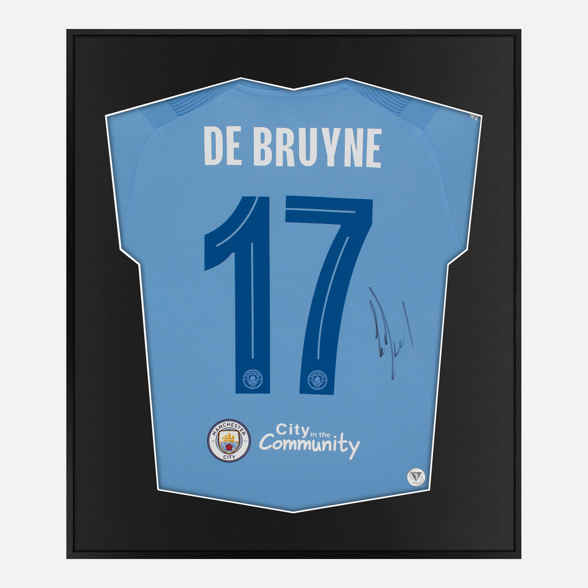 Framed De Bruyne Signed Shirt, Man City Home [Lite] — Authentic signature with NFC and COA | The Vault