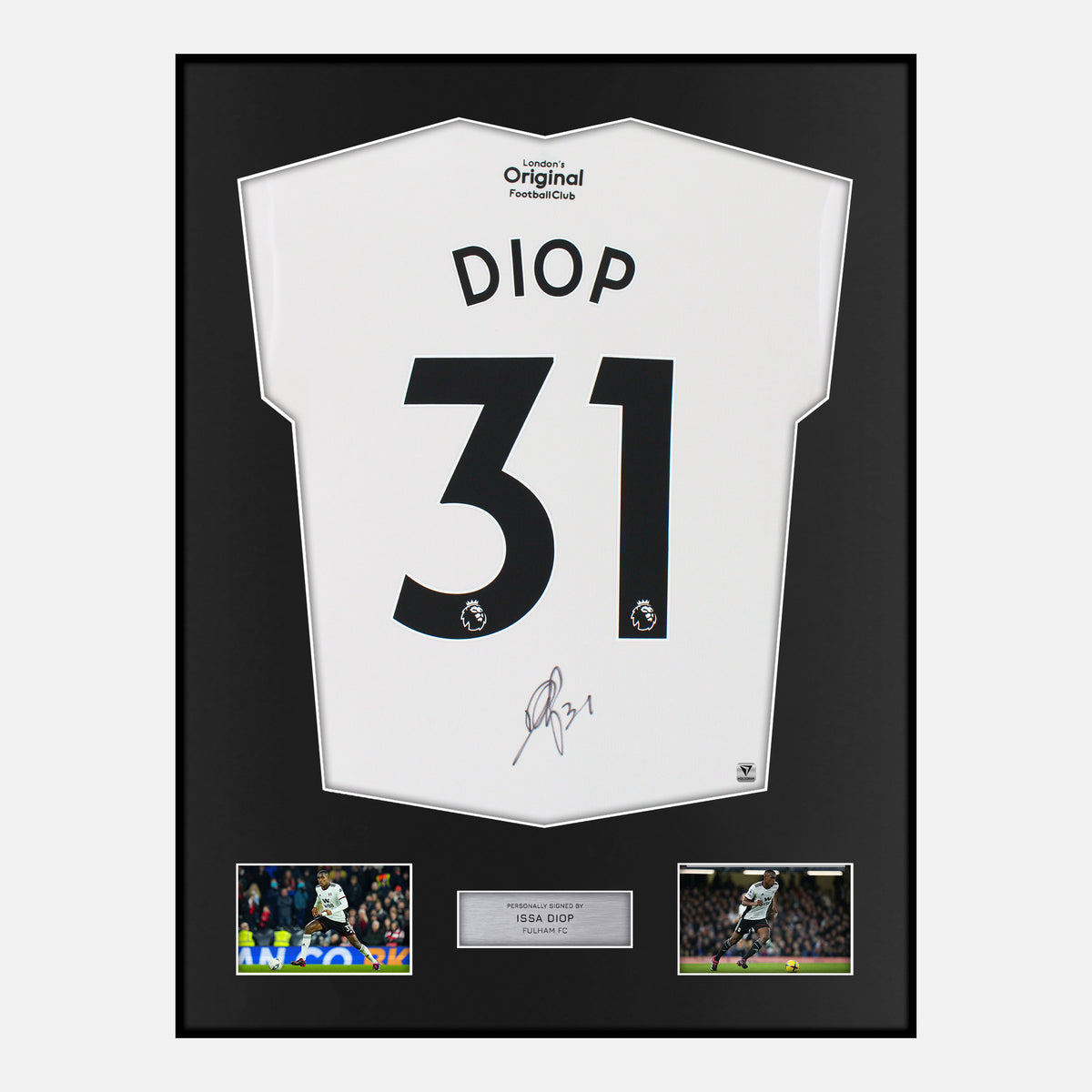 Framed Issa Diop Signed Fulham Shirt 2022-23 Home [Classic] — Verified autograph with NFC and certificate | The Vault