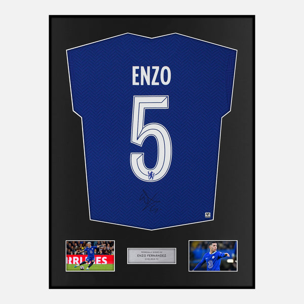 Framed Enzo Fernandez Signed Chelsea Shirt Home [Modern]