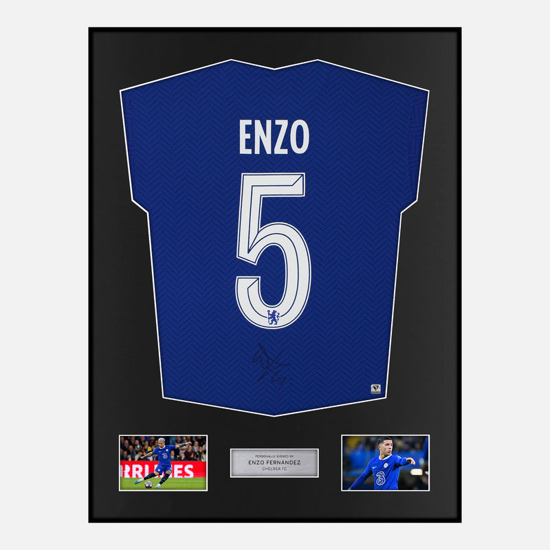 Framed Enzo Fernandez Signed Chelsea Shirt Home [Modern]