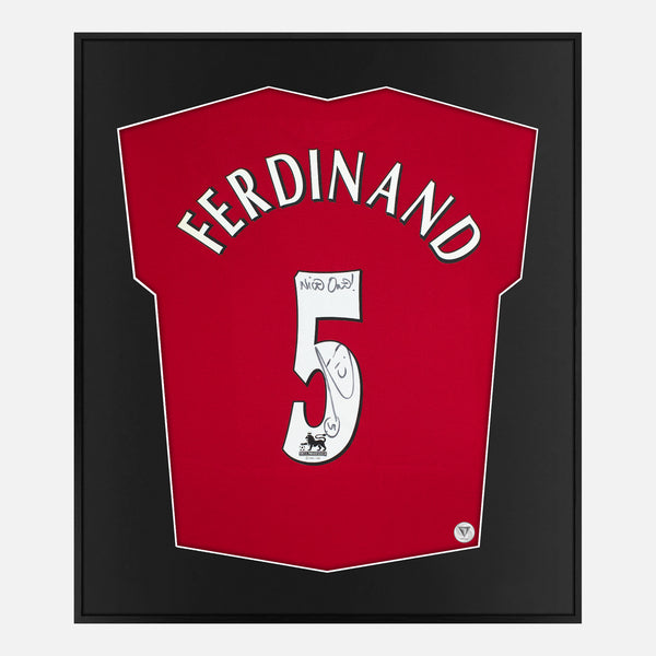 Framed Ferdinand Signed Manchester United Shirt, Red Home [Lite]