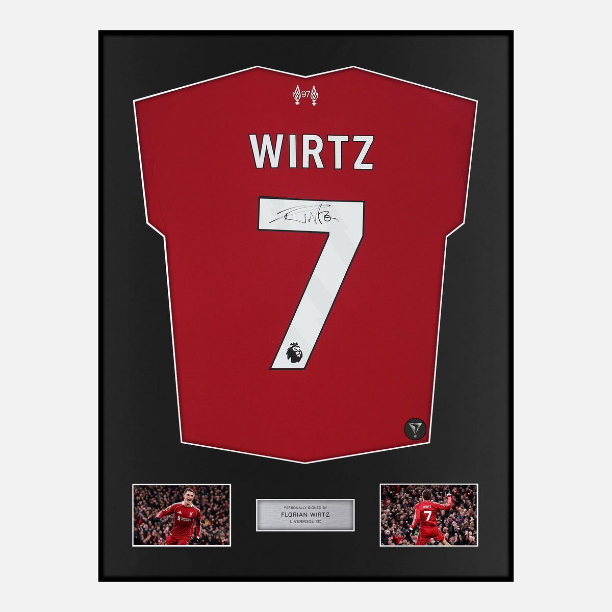Framed Signed Florian Wirtz Liverpool Shirt 2025-26 Home [Classic] — Classic framed Liverpool shirt signed by Florian Wirtz | The Vault