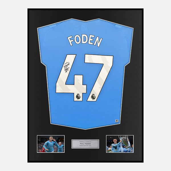 Framed Phil Foden Signed Manchester City Shirt 2023-24 Home [Modern]