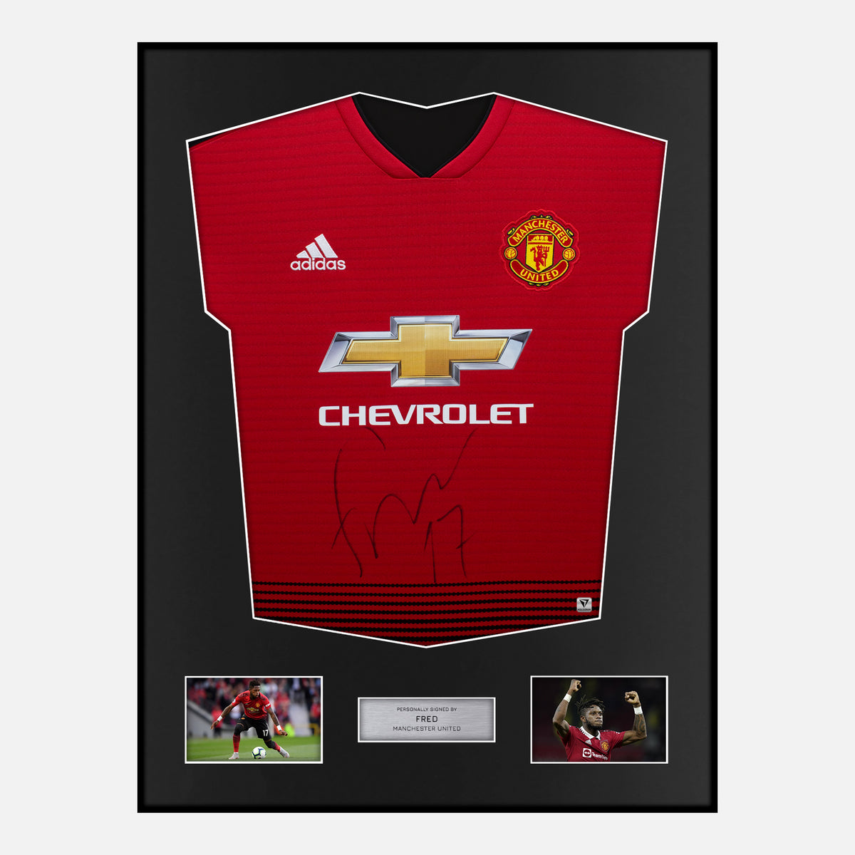 Framed Fred Signed Manchester United Shirt 2018-19 Home [Classic] — Classic framed Manchester United shirt signed by Fred | The Vault
