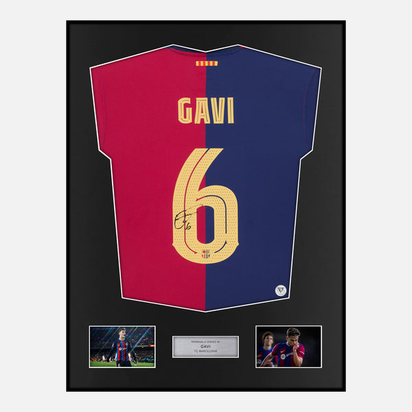 Framed Gavi Signed Barcelona Shirt 2024-25 Home [Modern]