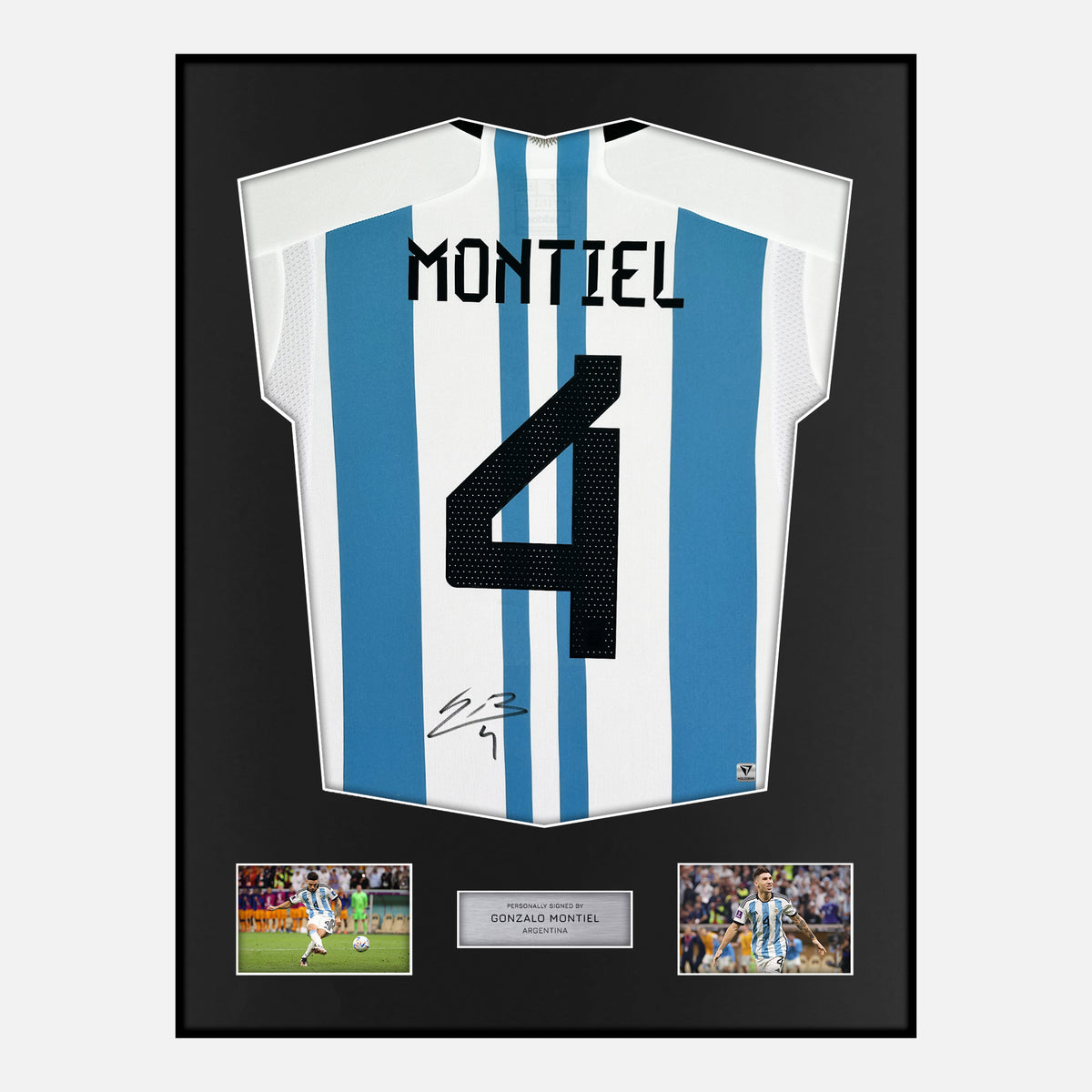 Framed Gonzalo Montiel Signed Argentina Shirt World Cup 4 [Classic] — Verified autograph with NFC and certificate | The Vault