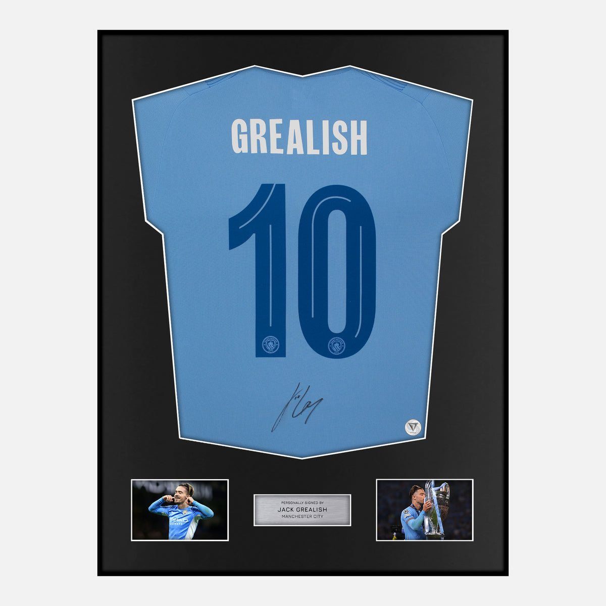 Framed Jack Grealish Signed Manchester City Shirt 2023-24 Home [Classic] — Verified autograph with NFC and certificate | The Vault