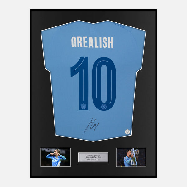 Framed Jack Grealish Signed Manchester City Shirt 2023-24 Home [Classic]