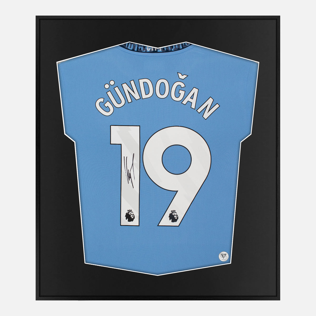 Framed Gundogan Signed Manchester City Shirt, Home 19 [Lite] — Authentic signature with NFC and COA | The Vault