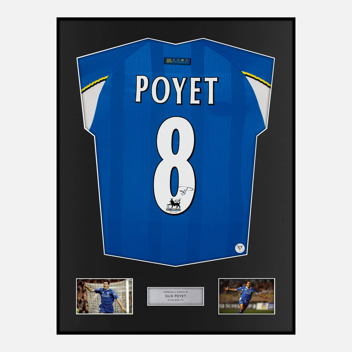 Framed Gus Poyet Signed Chelsea Shirt 1997-99 Home [Classic] — Verified autograph with NFC and certificate | The Vault