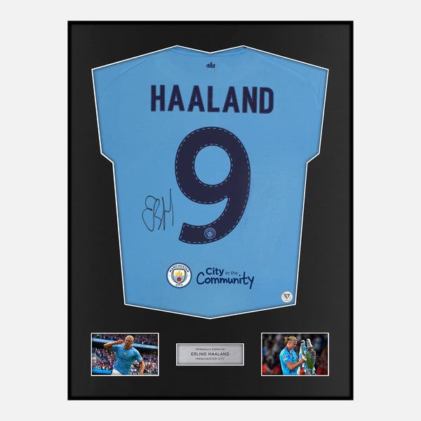 Framed Haaland Signed Manchester City Shirt 2023 Final [Classic]