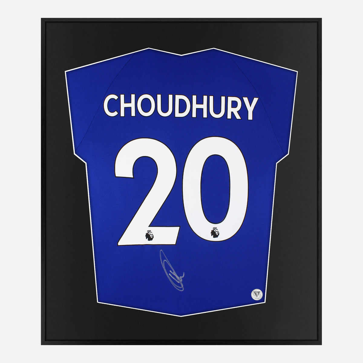 Framed Choudhury Signed Shirt, Leicester City Blue [Lite] — Authentic signature with NFC and COA | The Vault