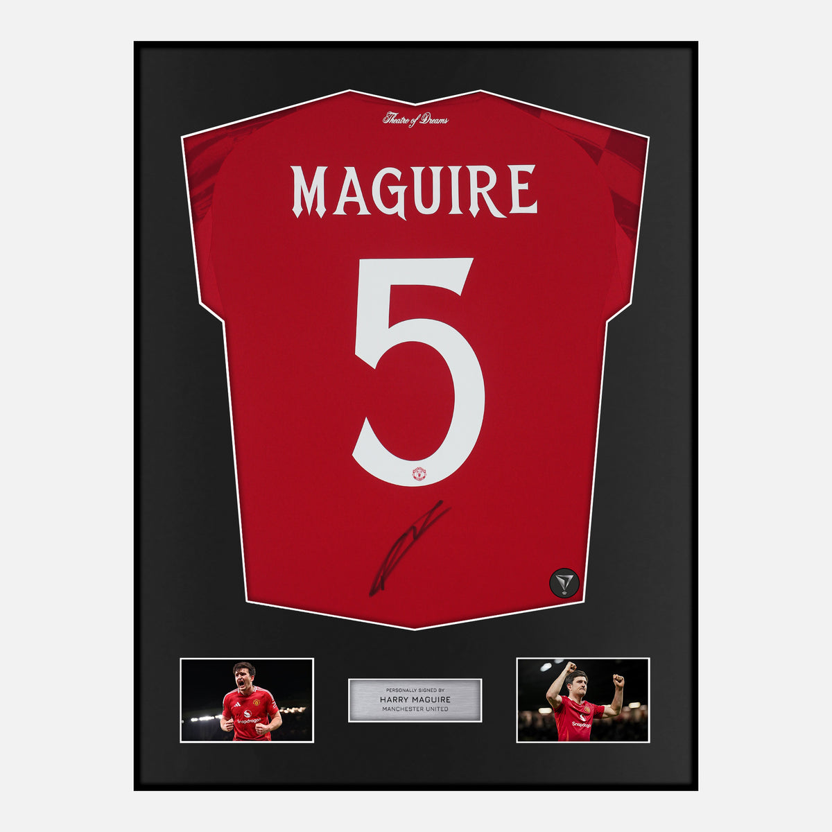 Framed Harry Maguire Signed Manchester United Shirt Home 2023-24 [Classic] — Classic framed Manchester United shirt signed by Harry Maguire | The Vault