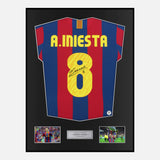 Framed Andrés Iniesta Signed Barcelona Shirt 2010-11 Home [Classic]
