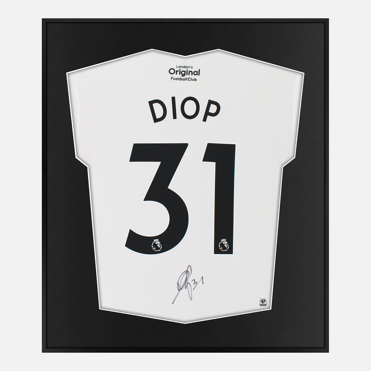 Framed Issa Diop Signed Shirt, Fulham Home [Lite] — Authentic signature with NFC and COA | The Vault