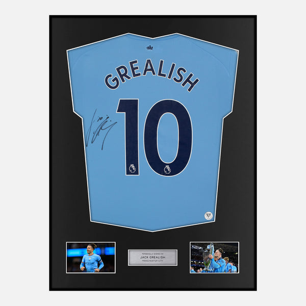 Framed Jack Grealish Signed Manchester City Shirt 2023 Treble [Classic]