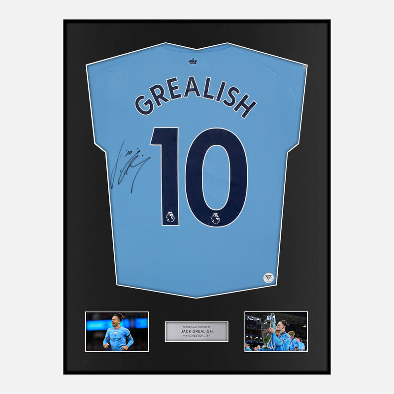 Framed Jack Grealish Signed Manchester City Shirt 2023 Treble [Classic]
